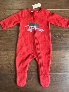 Monica + Andy Red Fleece Christmas Tree Haul Footie 0-3m